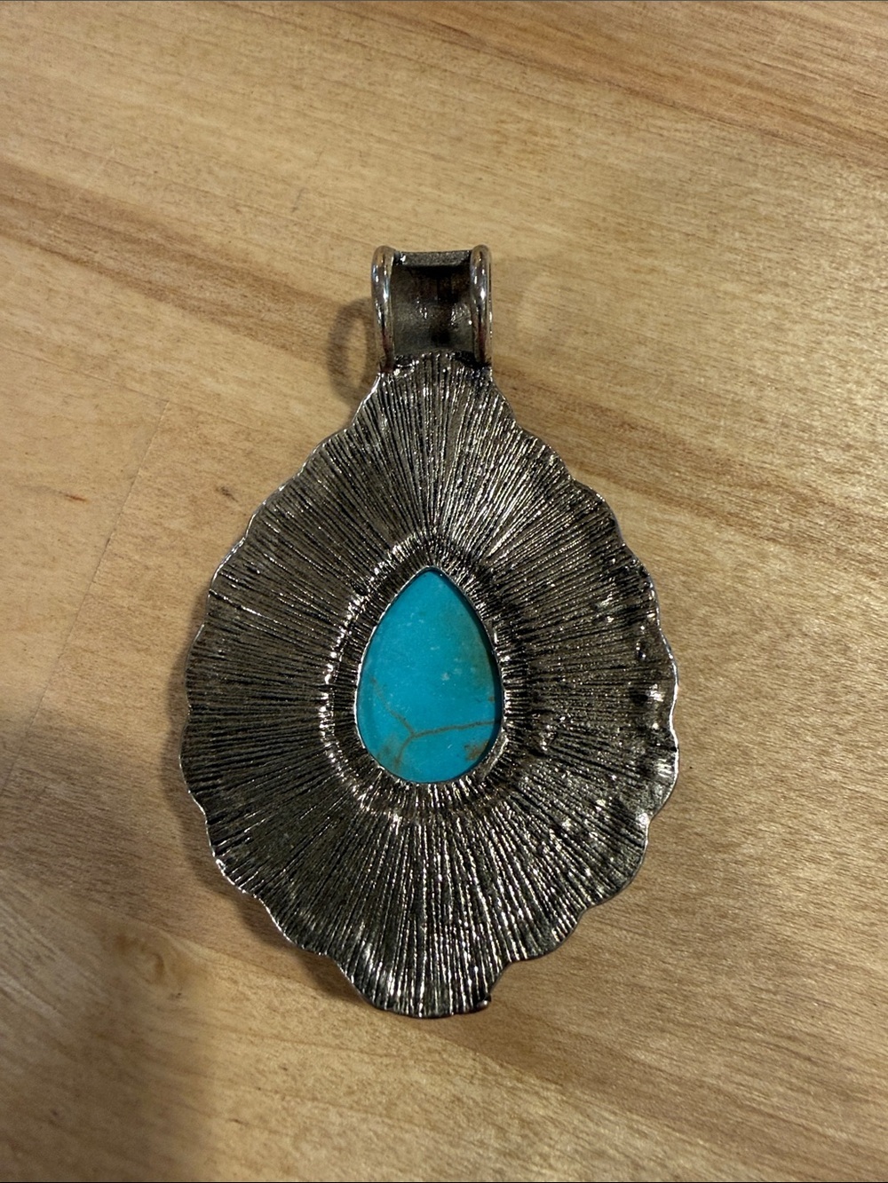 Faux Turquoise Teardrop Statement Pendant Necklace - Women Jewelry - Picture 2 of 4